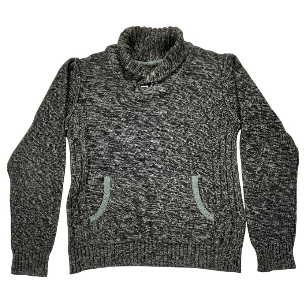 Outpost Men’s Large Marled Gray Shawl Collar Knit Sweater Toggle Pullover - Picture 2 of 9